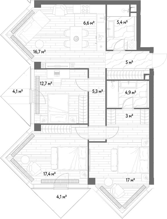 Планировка: Квартира евро-4 93,8 м² в ЖК «С5»