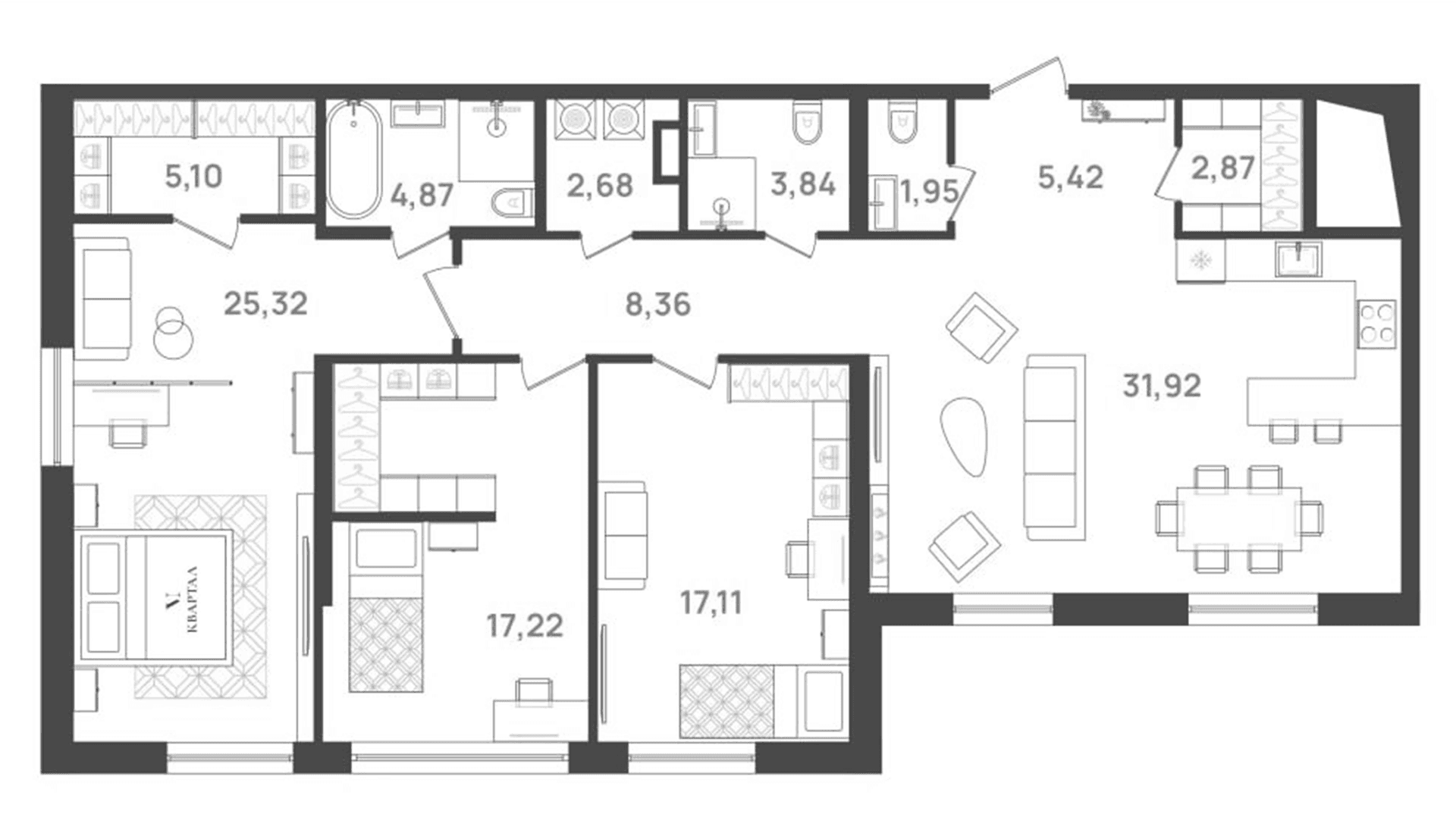 Планировка: Квартира евро-4 127,5 м² в ЖК «6 Квартал»