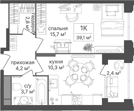 1-комнатная квартира