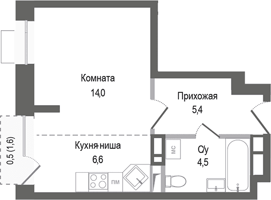 Планировка: Студия 30,5 м² в ЖК «Киноквартал»