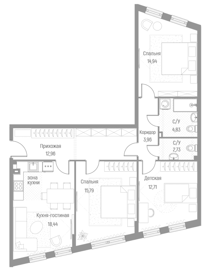 3-комнатная квартира