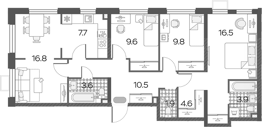 Планировка: Квартира евро-4 84,9 м² в ЖК «Лучи»