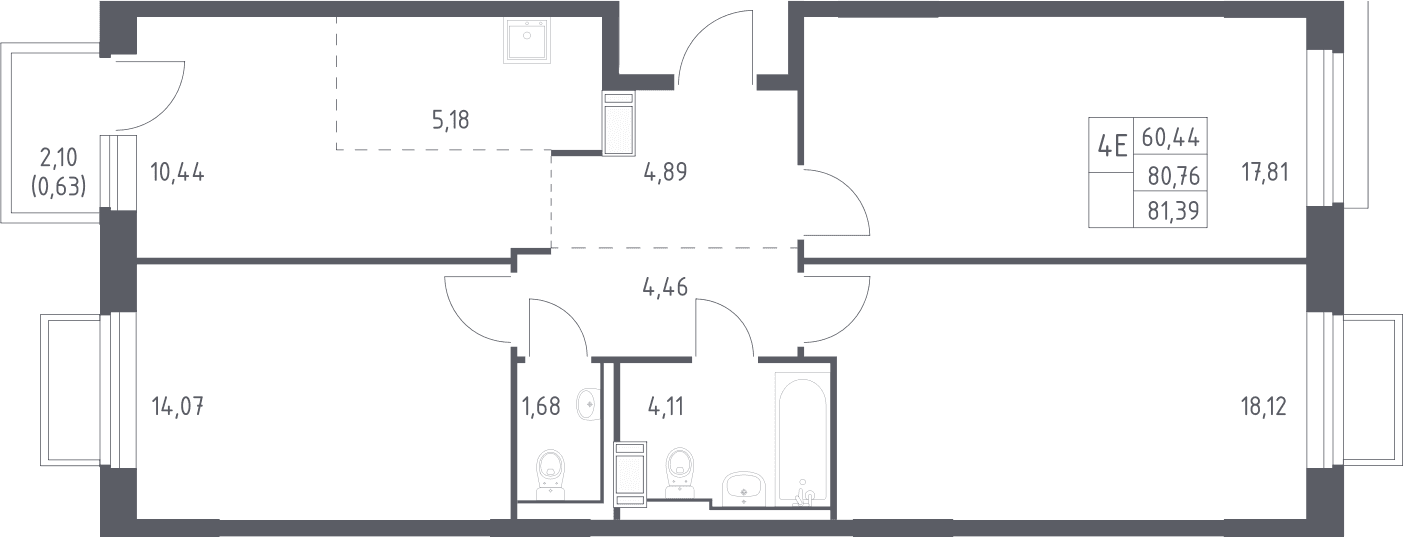 Планировка: Квартира евро-4 80,8 м² в ЖК «Томилино Парк»