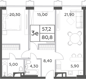 Планировка: Евротрёшка 80,8 м² в ЖК «Will Towers»
