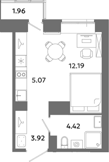 Планировка: Студия 25,6 м² в ЖК «Загляденье»