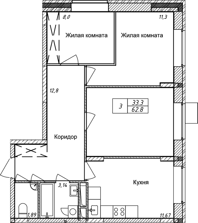 3-комнатная квартира