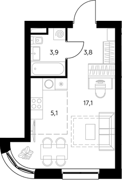 Планировка: Студия 30,3 м² в ЖК «Адмирал»