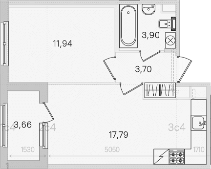 Планировка: 1-комнатная квартира 37,3 м² в ЖК «Дубровский»