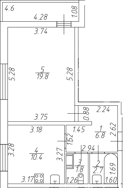 Планировка: 1-комнатная квартира 41,5 м² в ЖК «Тандем»