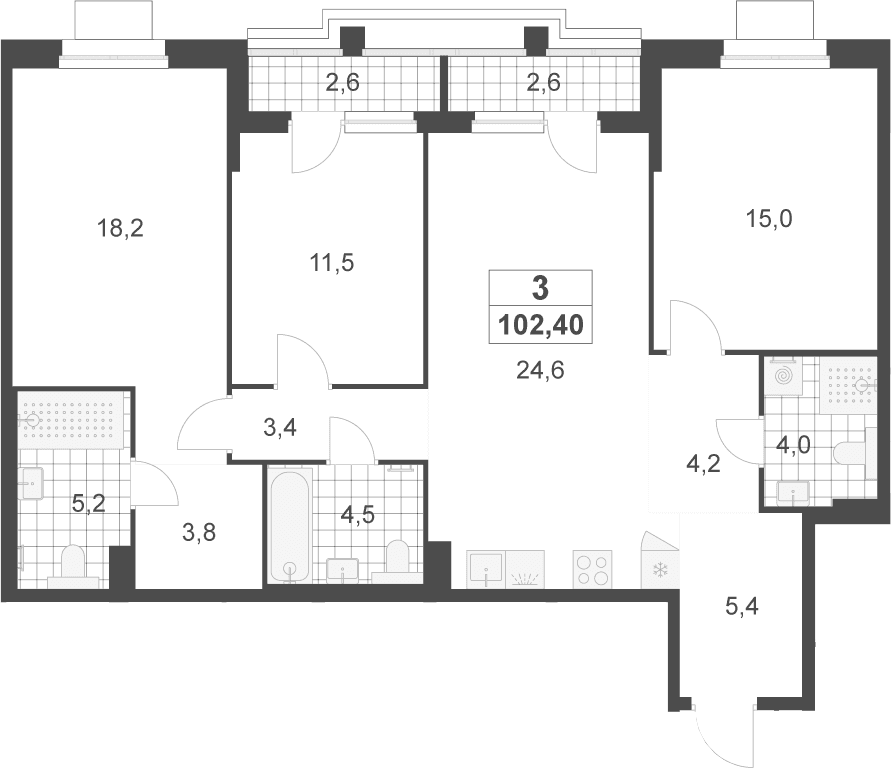 Планировка: Квартира евро-4 99,8 м² в ЖК «Деснаречье»