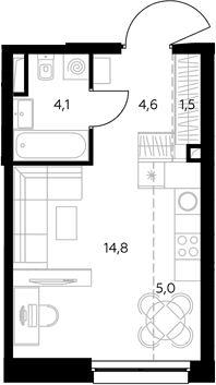 Планировка: Студия 30,1 м² в ЖК «Адмирал»