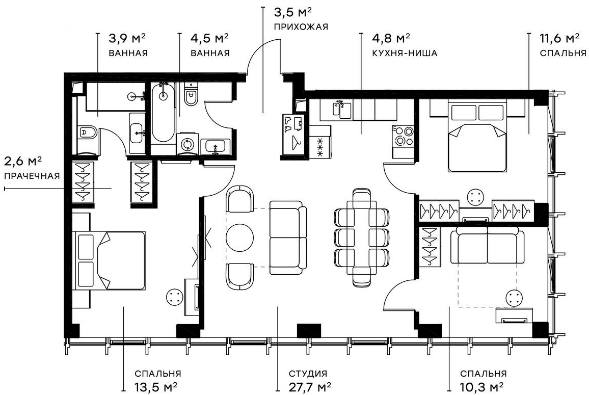 Планировка: Квартира евро-4 82,4 м² в ЖК «Симфония 34»
