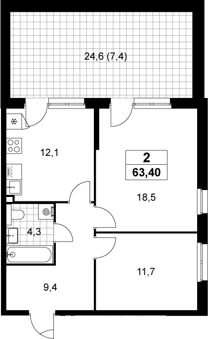 Планировка: 2-комнатная квартира 56 м² в ЖК «Деснаречье»