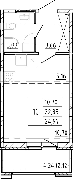 Планировка: Студия 22,7 м² в ЖК «Полис Новоселье»