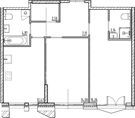 Планировка: 2-комнатная квартира 60,4 м² в ЖК «Галерная Гавань»