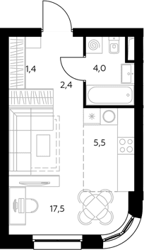 Планировка: Студия 30,8 м² в ЖК «Адмирал»