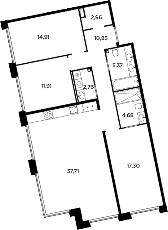 Планировка: Квартира евро-4 108,5 м² в ЖК «Акватория»