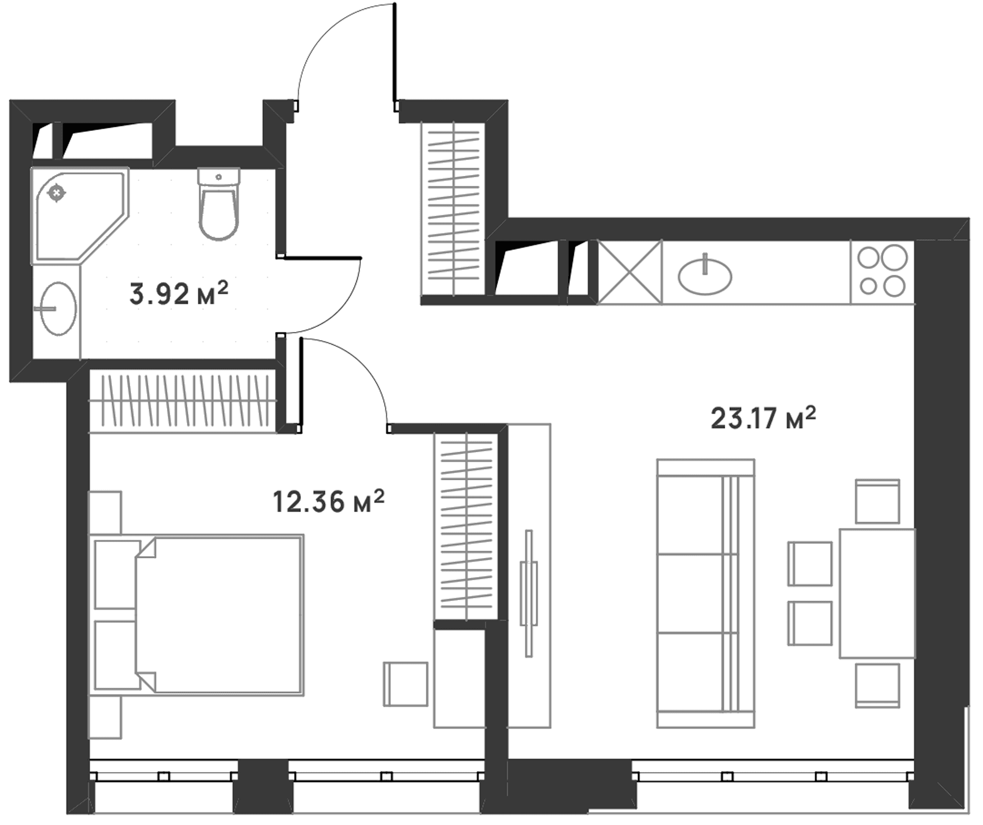 Планировка: Евродвушка 39,5 м² в ЖК «Дюна»