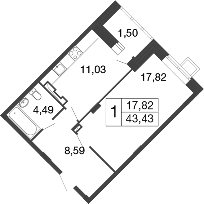 Планировка: 1-комнатная квартира 41,9 м² в ЖК «Времена года»