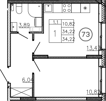 Планировка: Евродвушка 34,2 м² в ЖК «Аннино Сити»