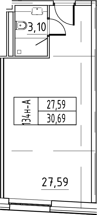 Планировка: Студия 30,7 м² в ЖК «ЙЕС Лидер»