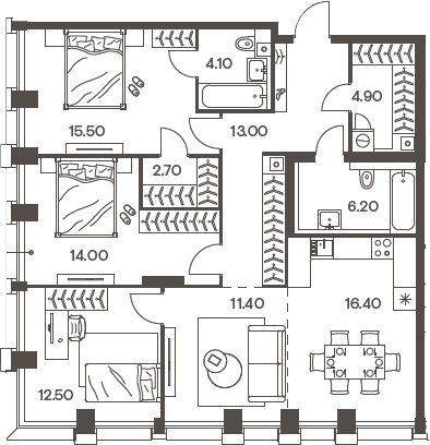 Планировка: Квартира евро-4 100,7 м² в ЖК «Инджой»