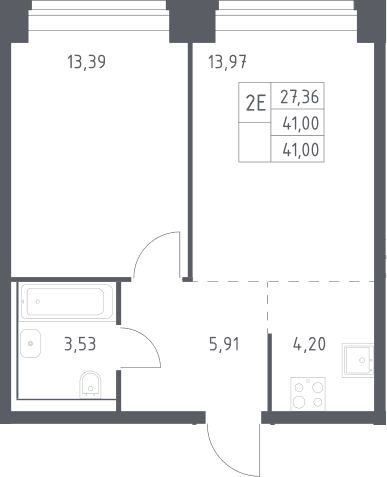 Планировка: Евродвушка 41 м² в ЖК «НОВА»