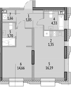 Планировка: Евродвушка 47,7 м² в ЖК «N'ICE LOFT»