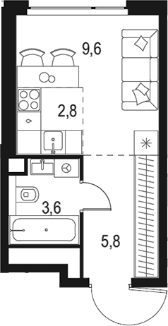 Планировка: Студия 21,8 м² в ЖК «Левел Мичуринский»