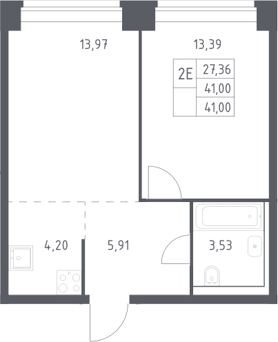 Планировка: Евродвушка 41 м² в ЖК «НОВА»