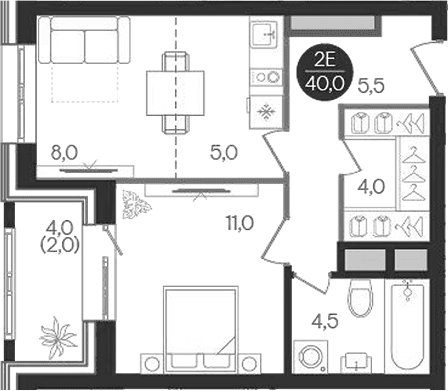 Планировка: Евродвушка 38 м² в ЖК «Кантемировский»