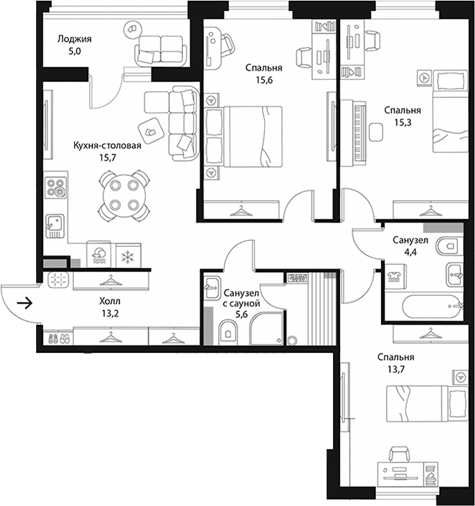 Планировка: Квартира евро-4 83,5 м² в ЖК «Экография»