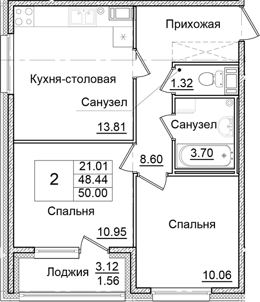 2-комнатная квартира