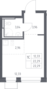 Планировка: Студия 22,3 м² в ЖК «Богдановский лес»