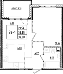 Планировка: Евродвушка 35,4 м² в ЖК «ЛесАрт»