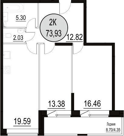 Планировка: Евротрёшка 70,7 м² в ЖК «Солнечный Парк»