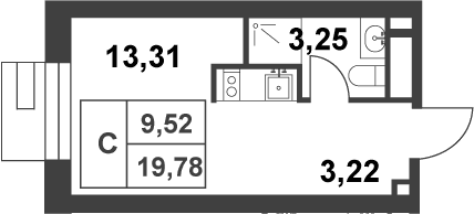 Планировка: Студия 19,8 м² в ЖК «Смарт Гарден»