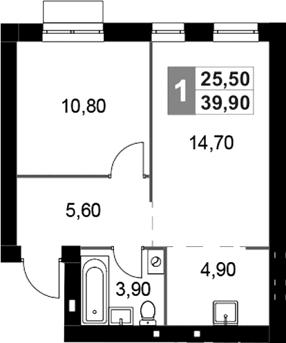 Планировка: Евродвушка 39,9 м² в ЖК «Апрелевка Клаб»