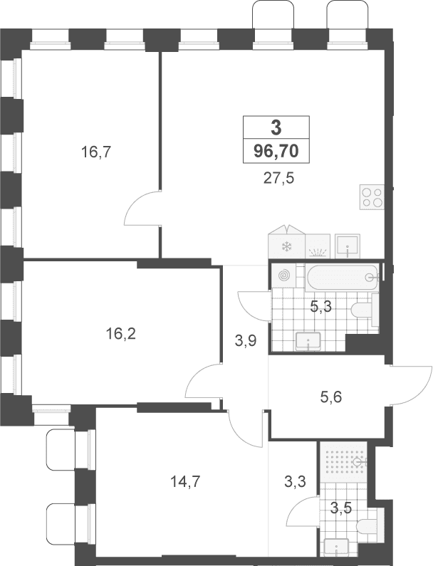 Планировка: Квартира евро-4 96,7 м² в ЖК «Деснаречье»