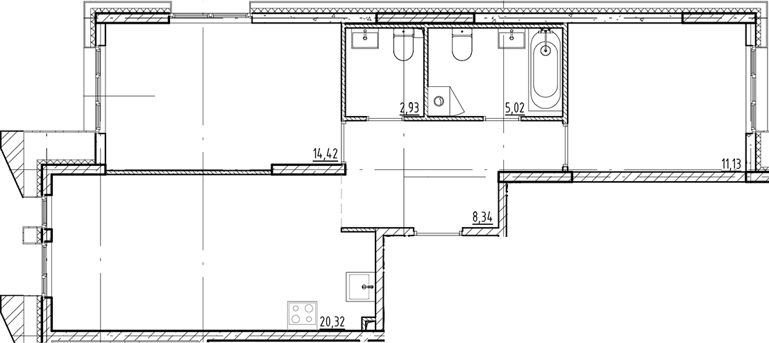 Планировка: Евротрёшка 62,2 м² в ЖК «Галерная Гавань»