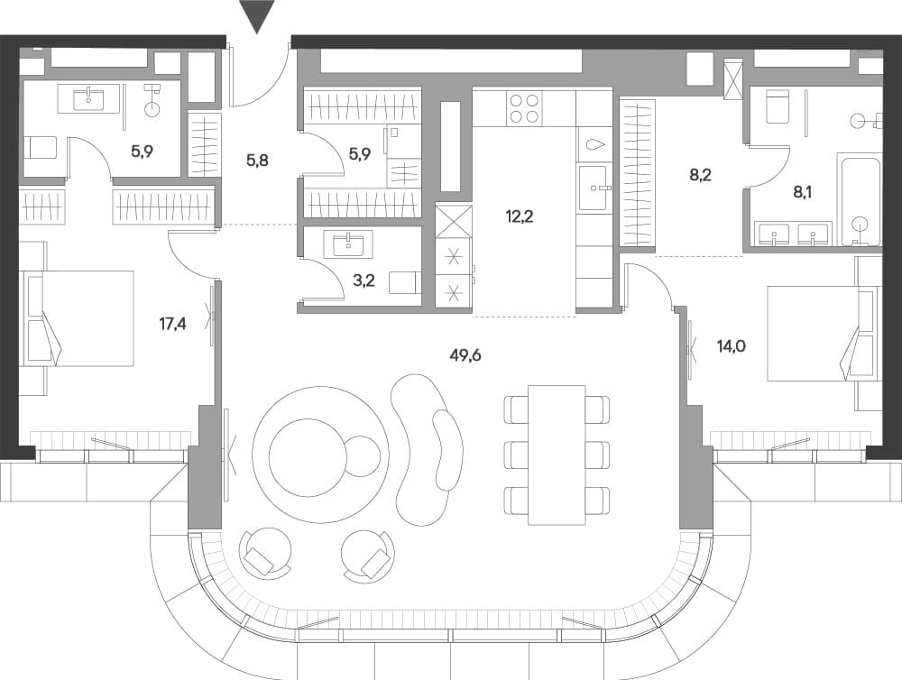 Планировка: Евротрёшка 130,3 м² в ЖК «Springs»