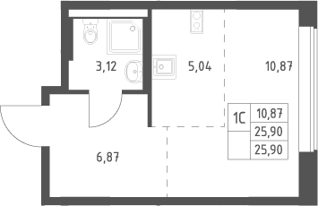 Планировка: Студия 25,9 м² в ЖК «Большое Юрлово»