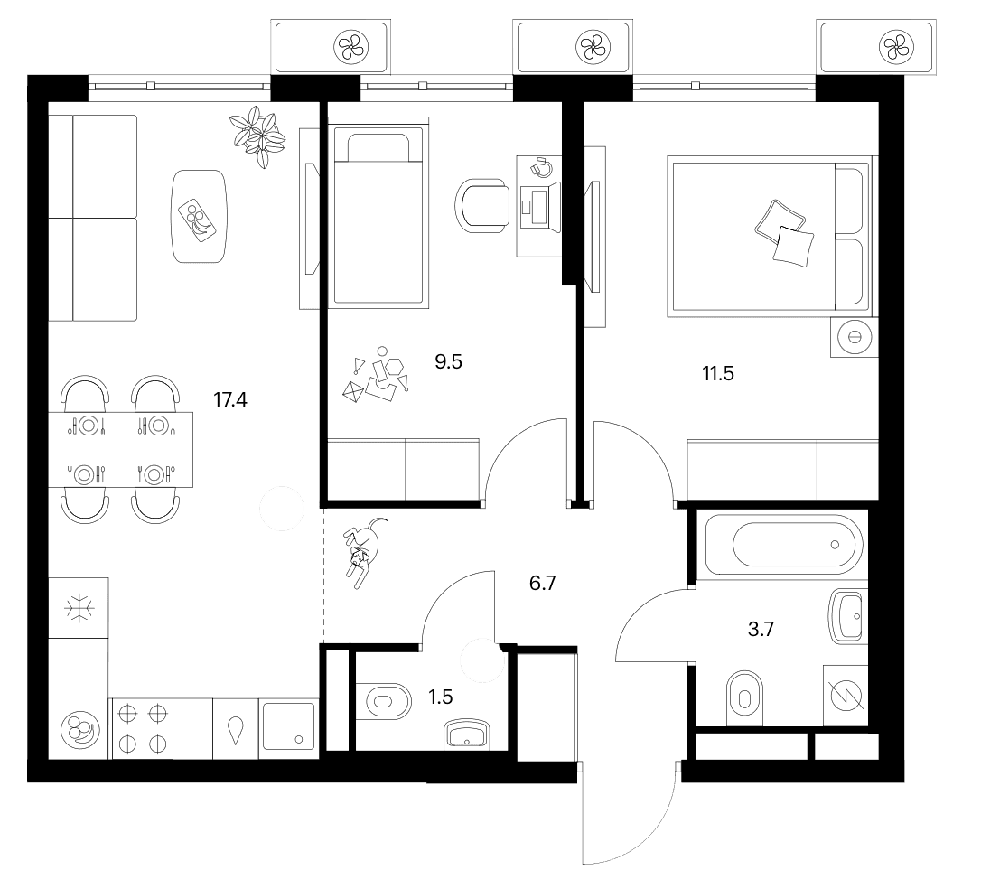 Планировка: 2-комнатная квартира 50,3 м² в ЖК «Белая Дача парк»