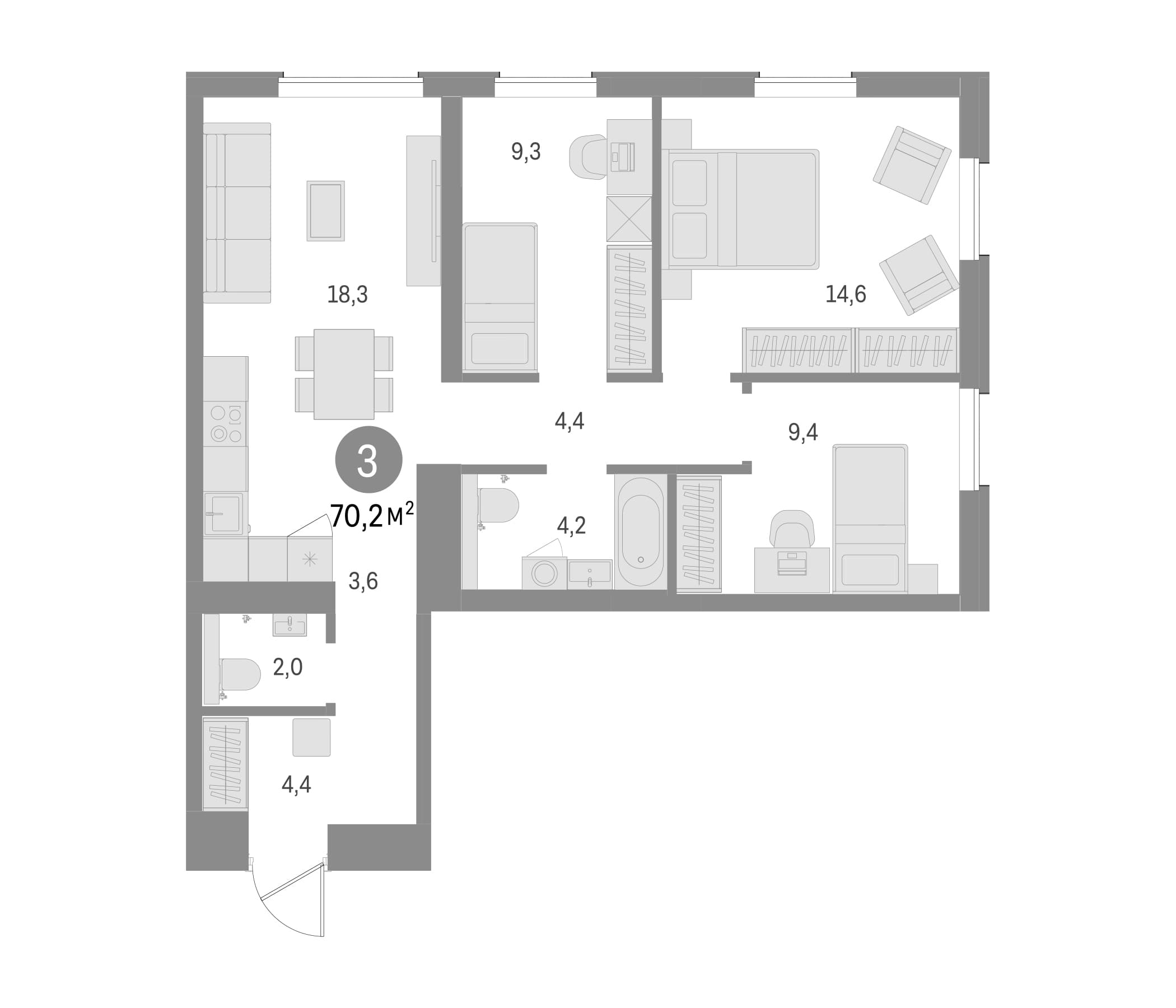 3-комнатная квартира