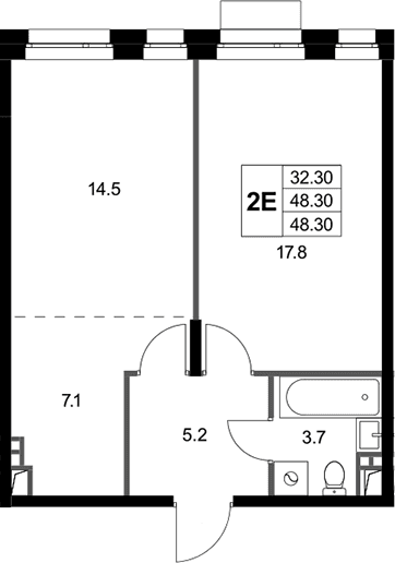 Планировка: Евродвушка 48,3 м² в ЖК «Кореневский Форт 2.3»