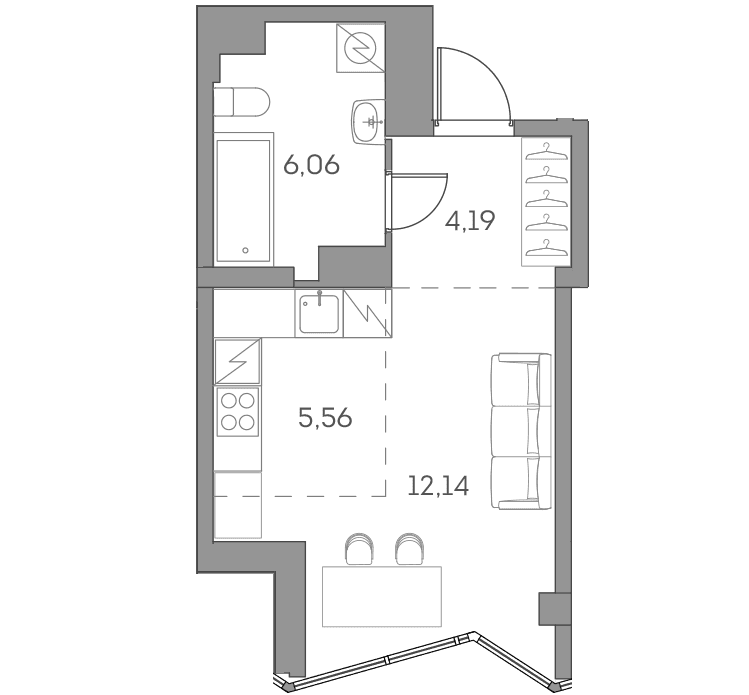 Планировка: Студия 28 м² в ЖК «Аквилон БИСАЙД 2.0»