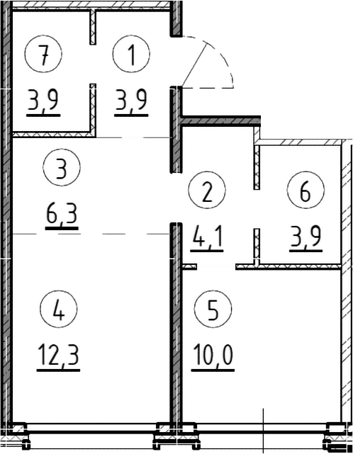 Планировка: 1-комнатная квартира 44,4 м² в ЖК «Дом А»