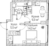 Планировка: 1-комнатная квартира 32,2 м² в ЖК «СЕЗАР БУДУЩЕЕ»