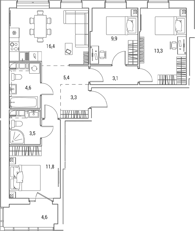 Планировка: Квартира евро-4 71,3 м² в ЖК «Янила Форест»