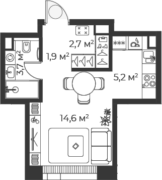 Планировка: Студия 28 м² в ЖК «Веер»